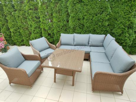 Narożnik ogrodowy technorattan 207x207cm z wysokim stołem Novici - Brown