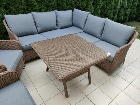 Narożnik ogrodowy technorattan 207x207cm z wysokim stołem Novici - Brown