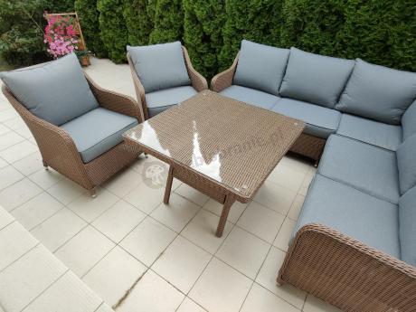 Narożnik ogrodowy technorattan 207x207cm z wysokim stołem Novici - Brown