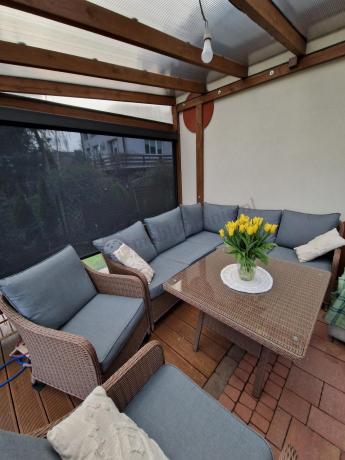 Narożnik ogrodowy technorattan 207x207cm z wysokim stołem Novici - Brown