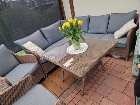 Narożnik ogrodowy technorattan 207x207cm z wysokim stołem Novici - Brown