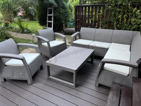 Narożnik ogrodowy z podnoszonym stołem Relly z dwoma fotelami cappuccino