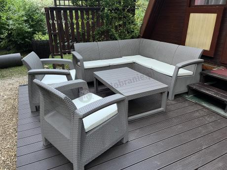 Narożnik ogrodowy z podnoszonym stołem Relly z dwoma fotelami cappuccino