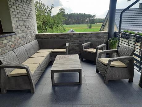 Narożnik ogrodowy z podnoszonym stołem Relly z dwoma fotelami cappuccino