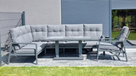 Narożnik ogrodowy z regulowanymi fotelami i podnoszonym stołem Tavaro Corner Plus Antracite