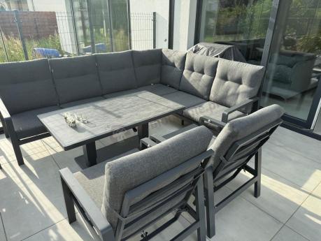 Narożnik ogrodowy z regulowanymi fotelami i podnoszonym stołem Tavaro Corner Plus Antracite