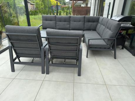 Narożnik ogrodowy z regulowanymi fotelami i podnoszonym stołem Tavaro Corner Plus Antracite