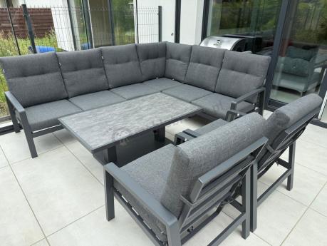 Narożnik ogrodowy z regulowanymi fotelami i podnoszonym stołem Tavaro Corner Plus Antracite