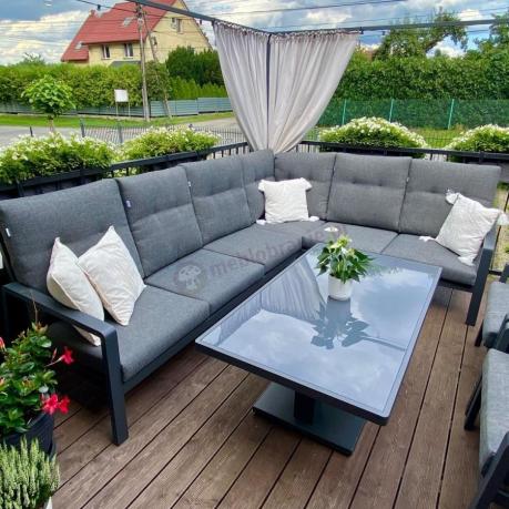 Narożnik ogrodowy z regulowanymi fotelami i podnoszonym stołem Tavaro Corner Plus Antracite