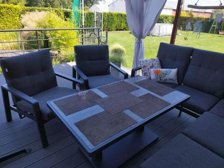 Narożnik ogrodowy z regulowanymi fotelami i podnoszonym stołem Tavaro Corner Plus Antracite