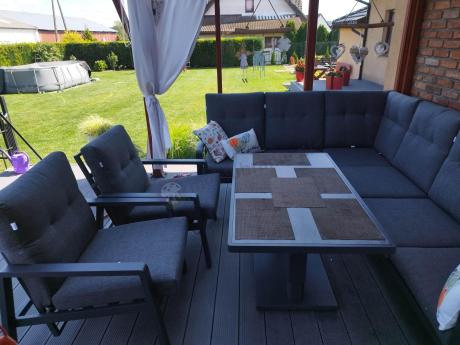 Narożnik ogrodowy z regulowanymi fotelami i podnoszonym stołem Tavaro Corner Plus Antracite