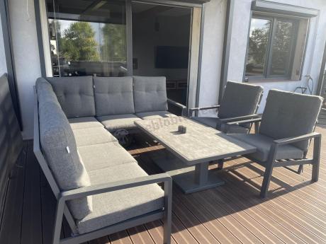 Narożnik ogrodowy z regulowanymi fotelami i podnoszonym stołem Tavaro Corner Plus Antracite