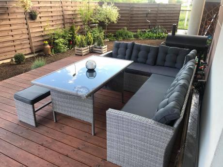 Jasnoszary narożnik ogrodowy technorattan