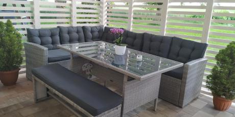 Jasnoszary narożnik ogrodowy technorattan