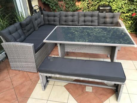 Jasnoszary narożnik ogrodowy technorattan
