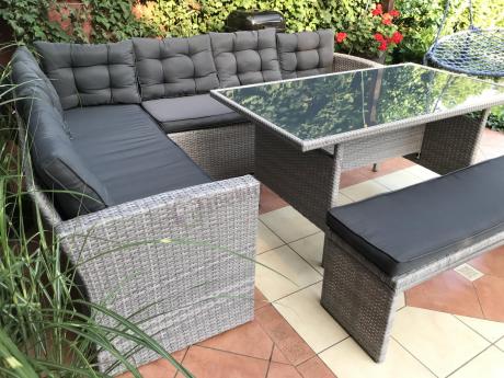 Jasnoszary narożnik ogrodowy technorattan