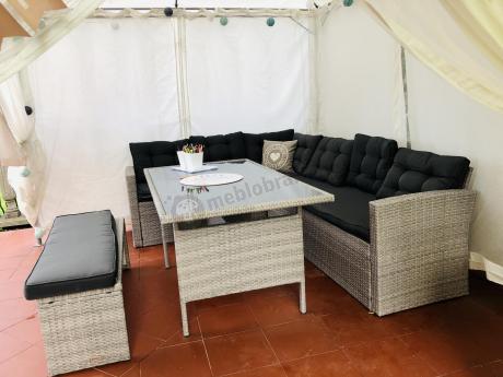 Jasnoszary narożnik ogrodowy technorattan