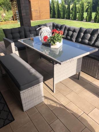 Jasnoszary narożnik ogrodowy technorattan