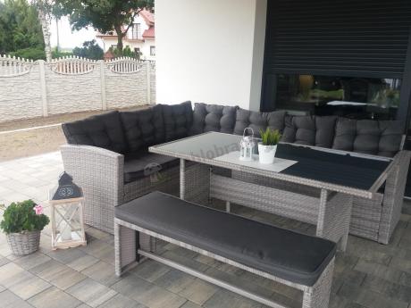 Jasnoszary narożnik ogrodowy technorattan