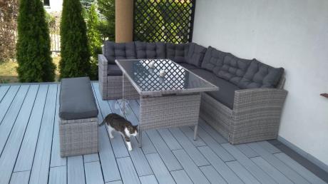 Jasnoszary narożnik ogrodowy technorattan