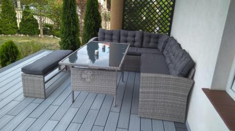 Jasnoszary narożnik ogrodowy technorattan