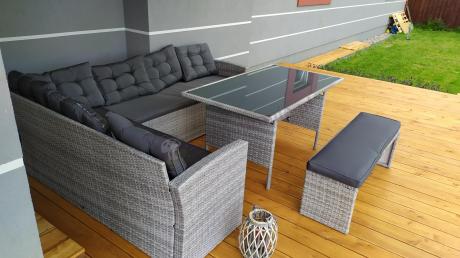 Jasnoszary narożnik ogrodowy technorattan