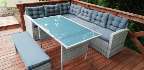 Jasnoszary narożnik ogrodowy technorattan