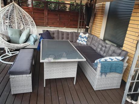 Jasnoszary narożnik ogrodowy technorattan