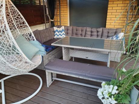 Jasnoszary narożnik ogrodowy technorattan