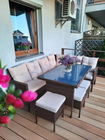 Narożnik ogrodowy z wysokim stołem 120cm i 3 pufami Torino Corner Carmel