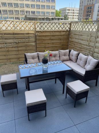Narożnik ogrodowy z wysokim stołem 120cm i 3 pufami Torino Corner Carmel