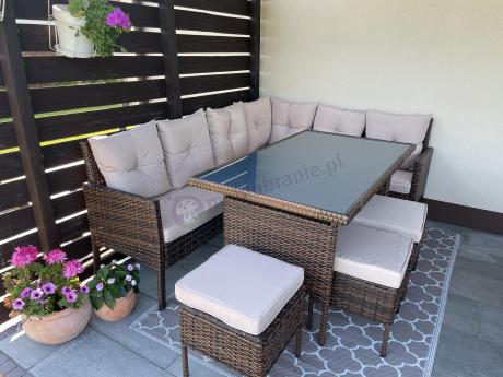 Narożnik ogrodowy z wysokim stołem 120cm i 3 pufami Torino Corner Carmel