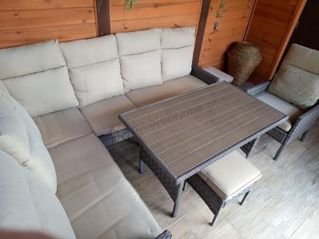 Narożnik technorattan + fotel 9 miejsc ze stołem polywood Lirata Corner Brown