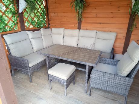 Narożnik technorattan + fotel 9 miejsc ze stołem polywood Lirata Corner Brown