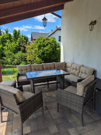 Narożnik technorattan 10 miejsc ze stołem obiadowym Perata Corner Plus Brown