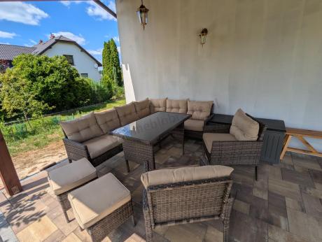 Narożnik technorattan 10 miejsc ze stołem obiadowym Perata Corner Plus Brown