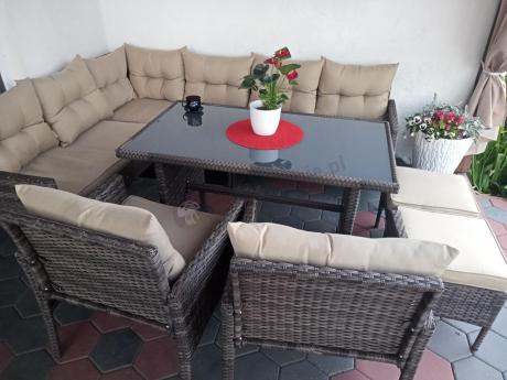 Narożnik technorattan 10 miejsc ze stołem obiadowym Perata Corner Plus Brown