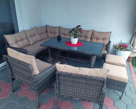 Narożnik technorattan 10 miejsc ze stołem obiadowym Perata Corner Plus Brown