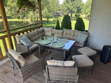 Narożnik technorattan 10 miejsc ze stołem obiadowym Perata Corner Plus Brown