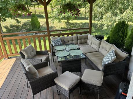 Narożnik technorattan 10 miejsc ze stołem obiadowym Perata Corner Plus Brown