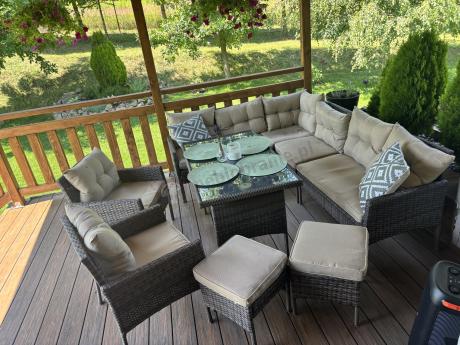 Narożnik technorattan 10 miejsc ze stołem obiadowym Perata Corner Plus Brown