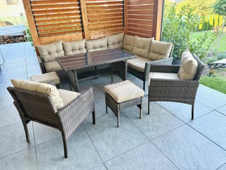 Narożnik technorattan 10 miejsc ze stołem obiadowym Perata Corner Plus Brown