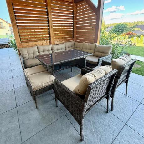 Narożnik technorattan 10 miejsc ze stołem obiadowym Perata Corner Plus Brown