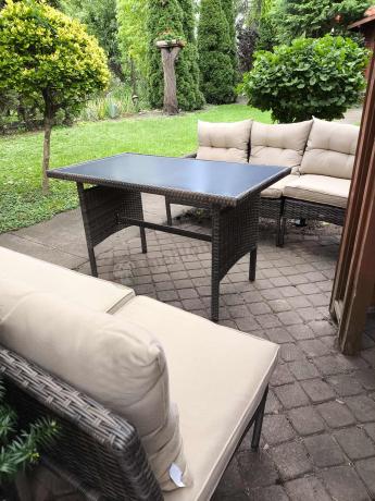 Narożnik technorattan 10 miejsc ze stołem obiadowym Perata Corner Plus Brown