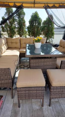 Narożnik technorattan 10 miejsc ze stołem obiadowym Perata Corner Plus Brown