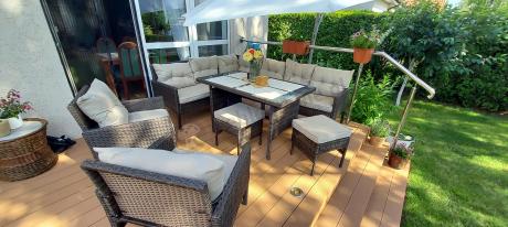 Narożnik technorattan 10 miejsc ze stołem obiadowym Perata Corner Plus Brown