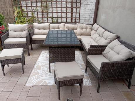 Narożnik technorattan 10 miejsc ze stołem obiadowym Perata Corner Plus Brown