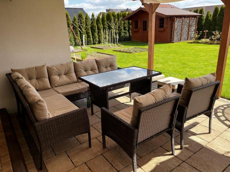 Narożnik technorattan 10 miejsc ze stołem obiadowym Perata Corner Plus Brown