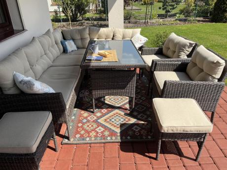 Narożnik technorattan 10 miejsc ze stołem obiadowym Perata Corner Plus Brown