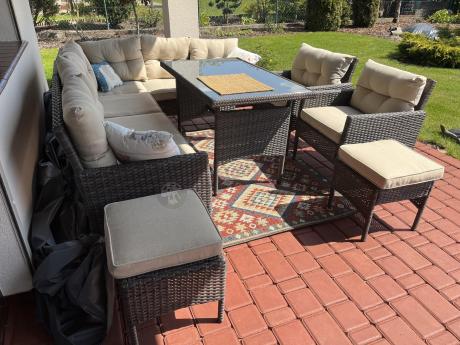 Narożnik technorattan 10 miejsc ze stołem obiadowym Perata Corner Plus Brown